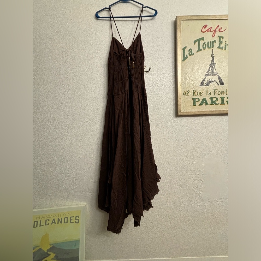 Free People Brown Maxi Dress with Spaghetti Straps